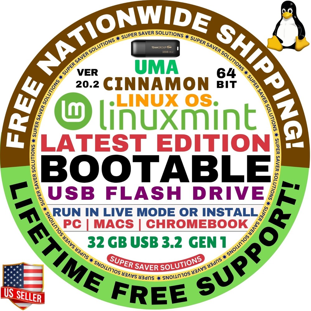 Linux MINT 20.2 USB UMA Cinnamon 64-Bit Live Boot, Full Install MAC, PC