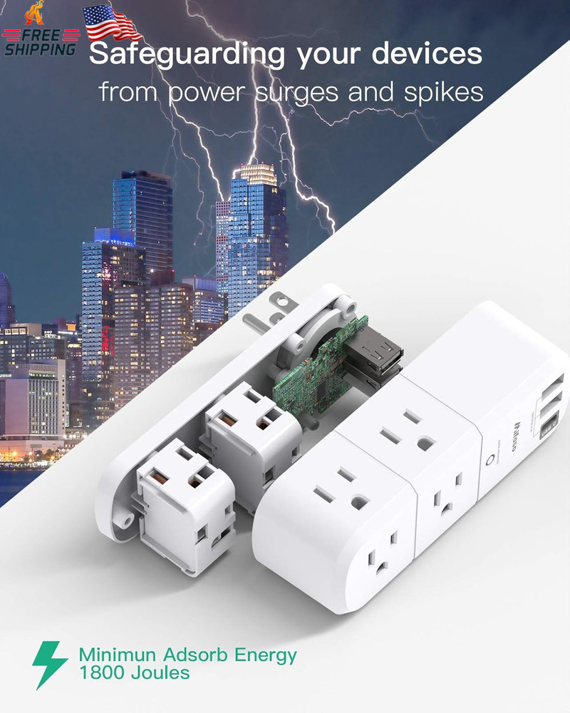 Outlet Extender with Rotating Plug, Mifaso Surge Protector 6 AC Multi Plug Wall