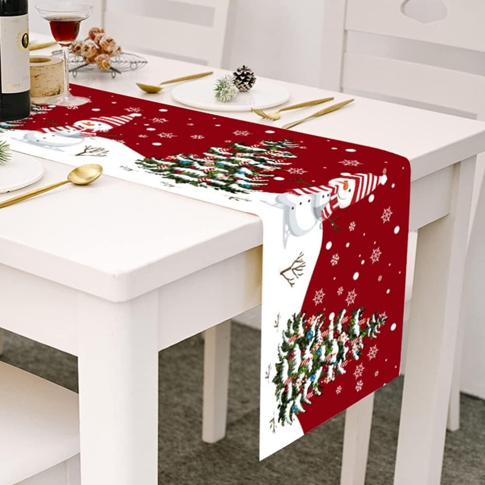 Christmas Snowflake Table Runner 70" Rustic Red Holiday Table Decor