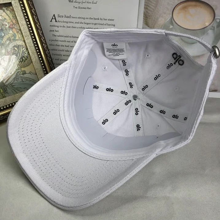 White Athletic Performance Cap Black Logo Adjustable Unisex Hat