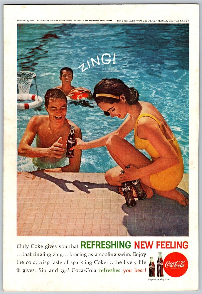 Coca-Cola Poolside Refreshing New Feeling Zing! c.1962 Advertisement, A1
