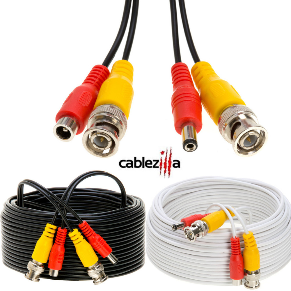 Siamese Cable CCTV Security Camera BNC DC Power/Video Wire Black/White Pack LOT