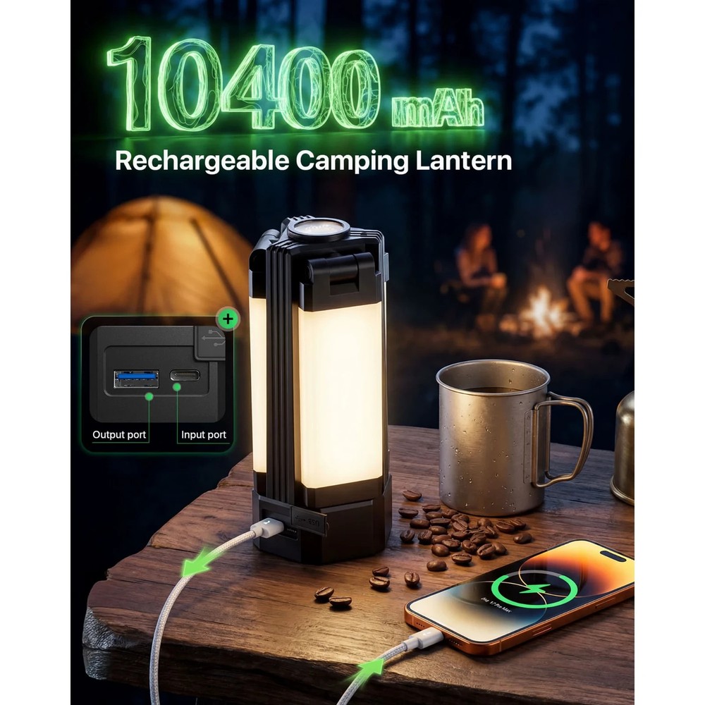 Rechargeable LED Work Light 10400mah, 3-Panel Foldable Magnetic Light with Flash