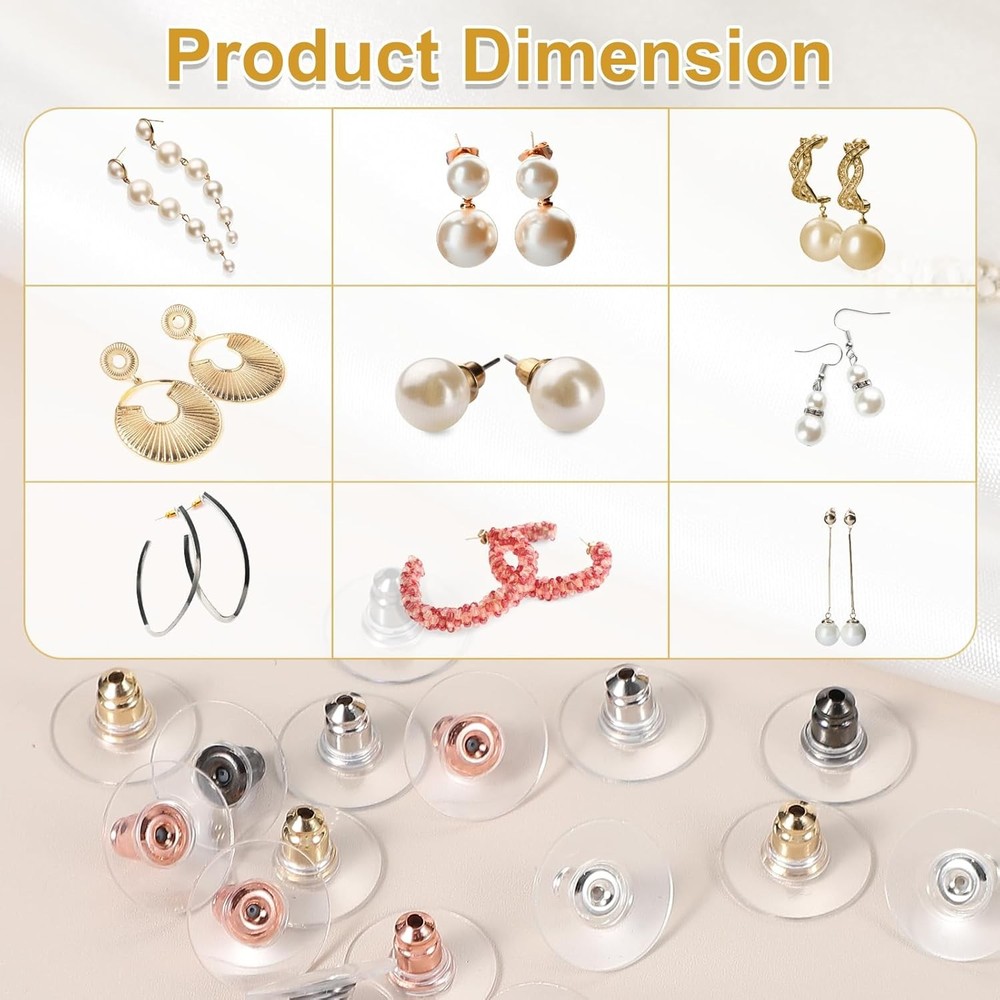 uxcell 100pcs Earring Backs, Silicone Clear Earring Backs Replacements Kit, Gold