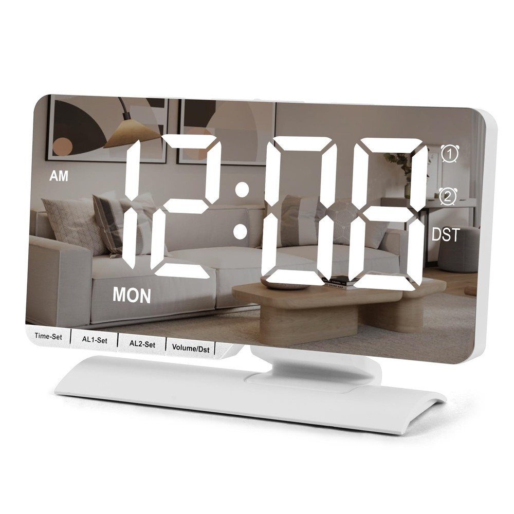 SZELAM Digital Clock,Alarm Clock Bedside,7.3'' Large LED Mirror Large, White