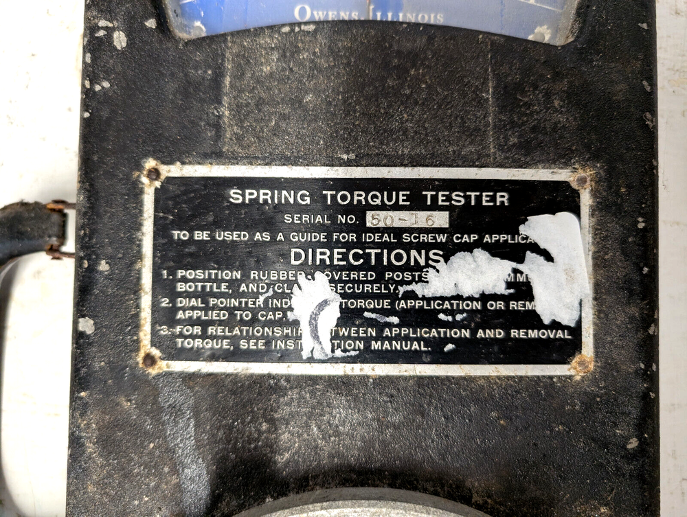 Owens-Illinois Spring Torque Tester, Screw Cap Torque Testing Machine