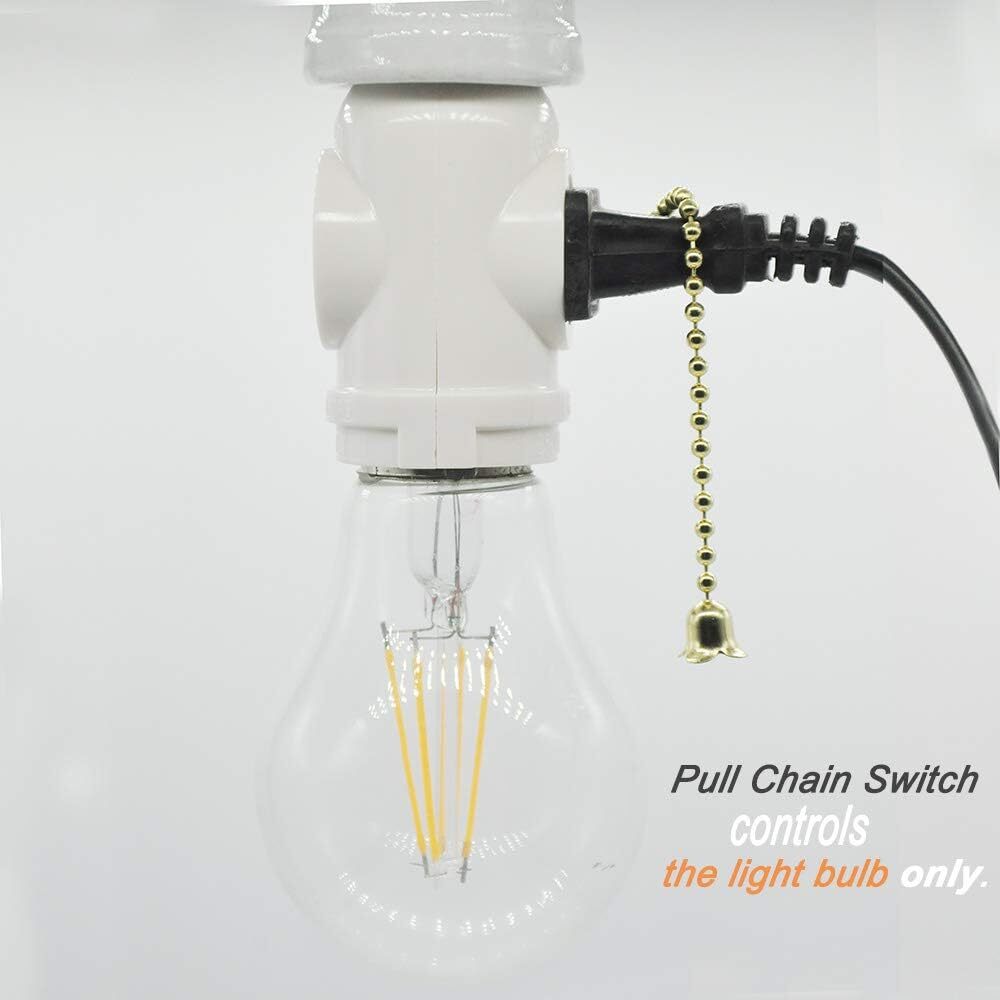 2 Pack E26 Light Bulb Socket Adapter With Pull Chain Switch For Extra Outlet