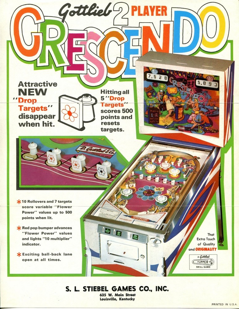 Crescendo Gottlieb Pinball Flyer / Brochure / Ad