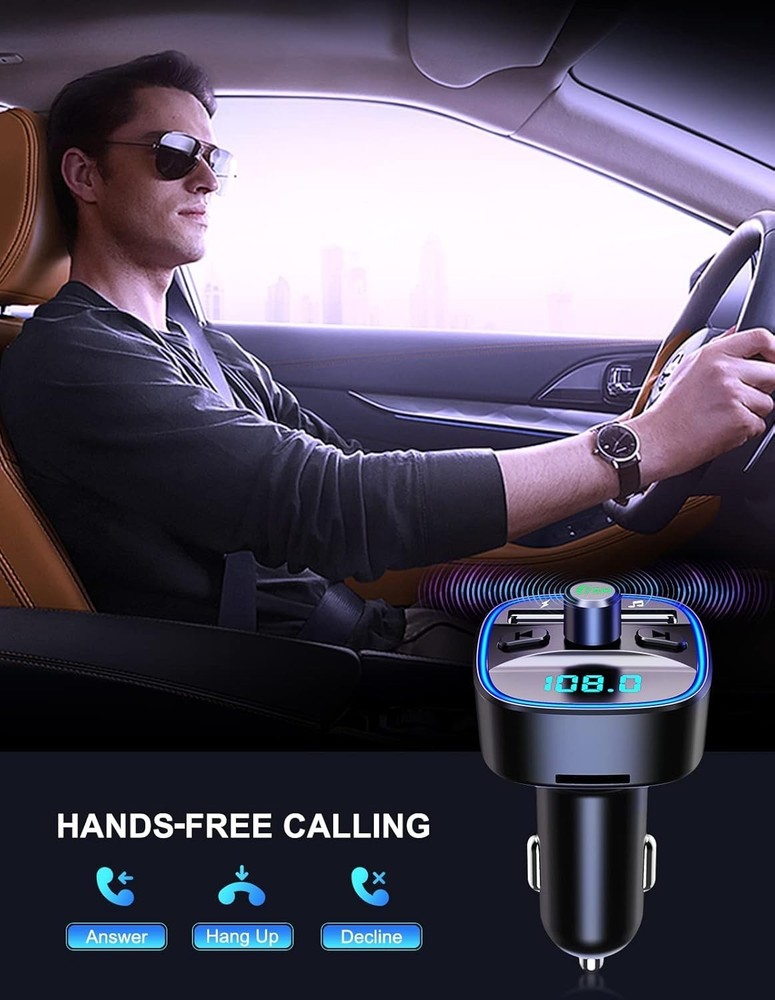 Compact Bluetooth FM Transmitter - Hands-Free Calls & Multi-Device Compatibility