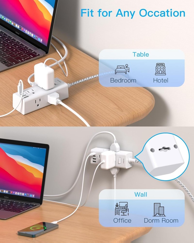 Power Strip Surge Protector 6 Outlets 4 USB (2 USB-C) 5Ft Extension