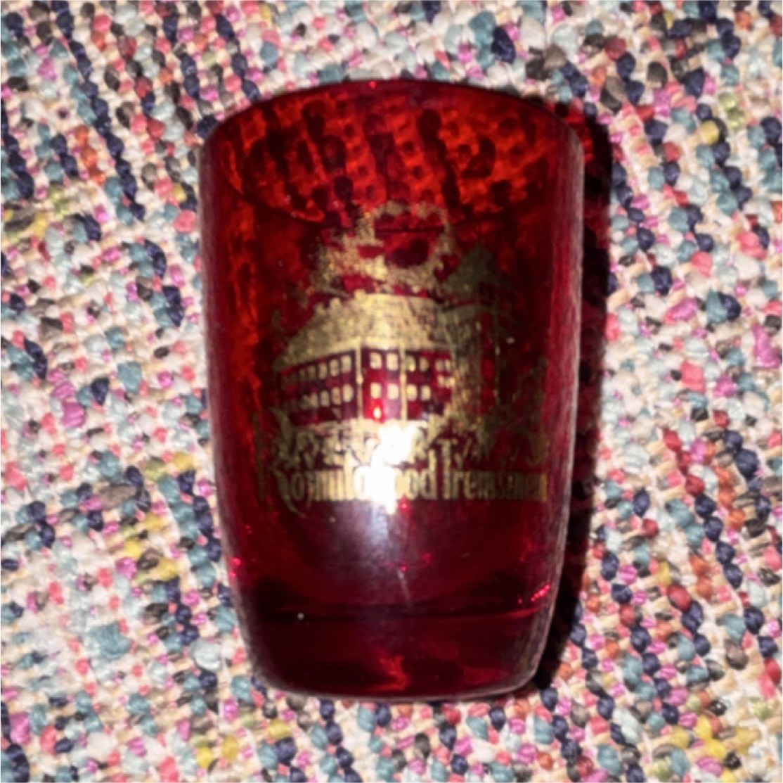 Vintage Ruby red souvenir shot glass from 1960s czechoslovakia