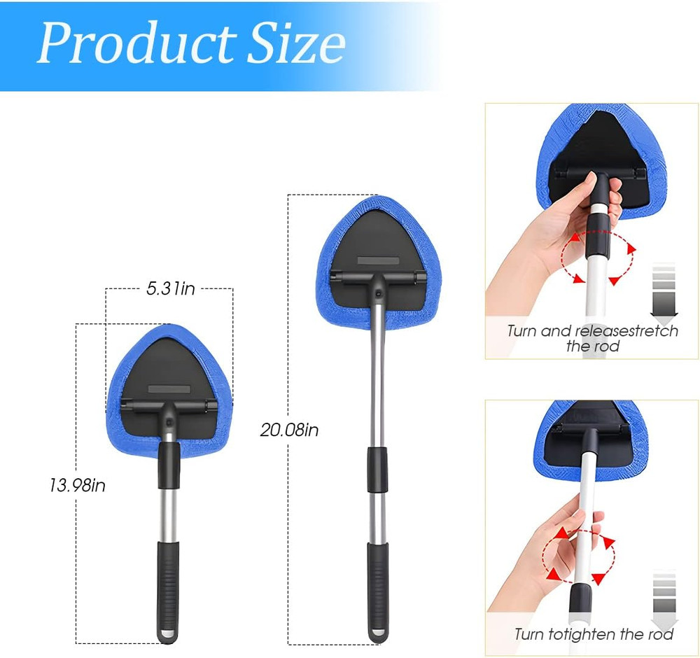 Windshield Cleaning Tool, Car Window Cleaner with Extendable Long Handle and 4 W