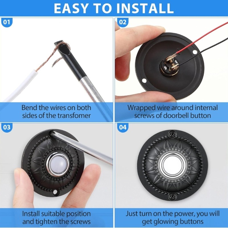 Heat Resistant Round Doorbell Button Replacement with Light for Household