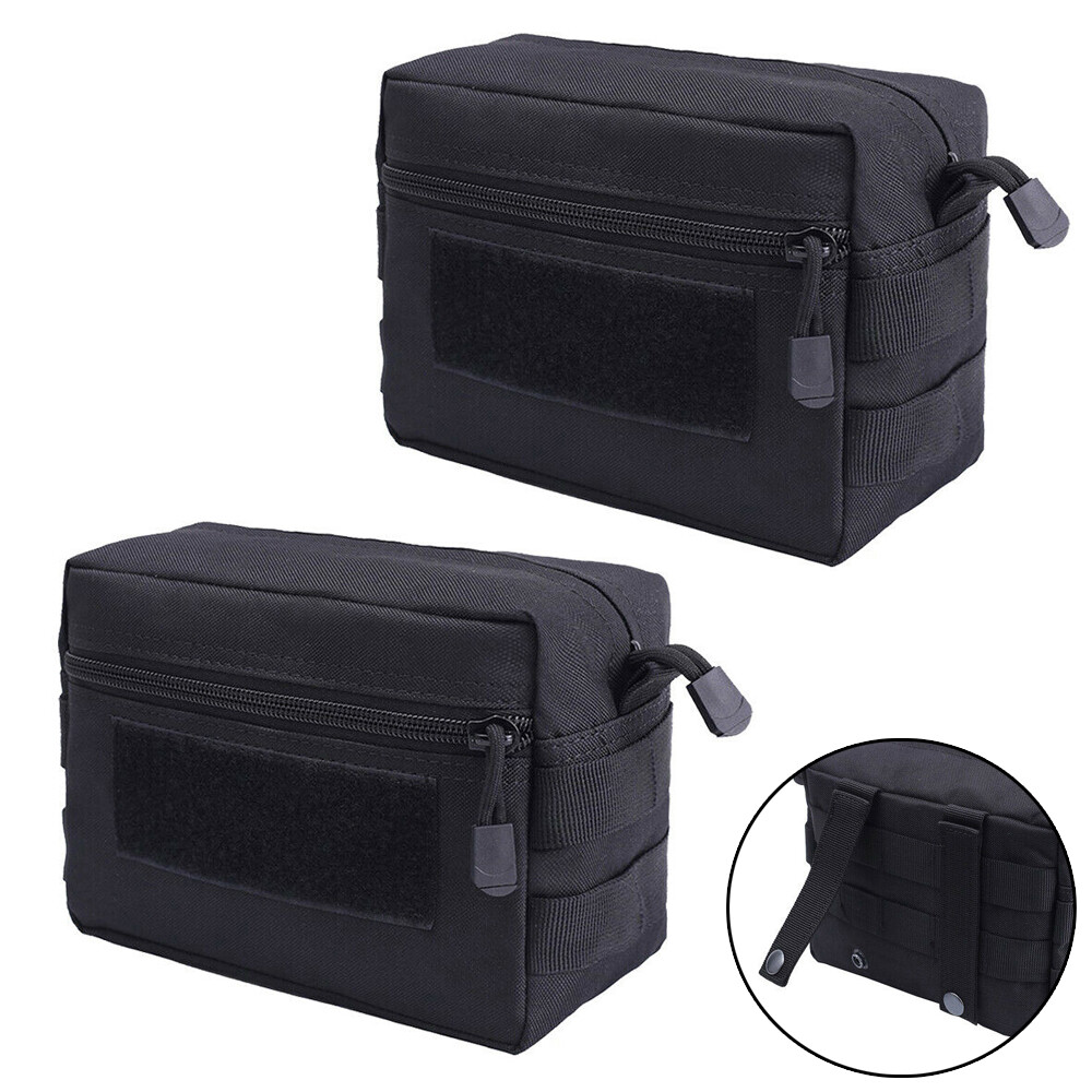 2pcs Tactical MOLLE Admin Pouch EDC Multi-Purpose Utility Tools Waist Bag Black