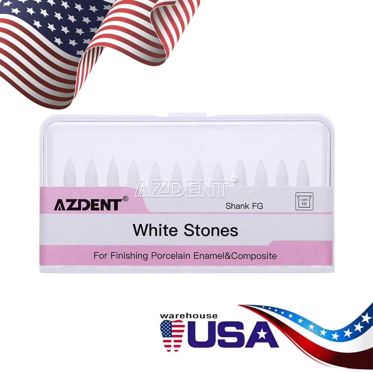 12pcs Dental Flame White Stone Polishing FG Burs Fl2 Abrasion Point Bur AZDENT