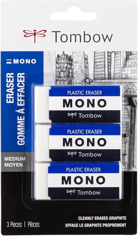 Medium White Eraser, 3-Pack, Gently Removes Marks Without Damaging Paper
