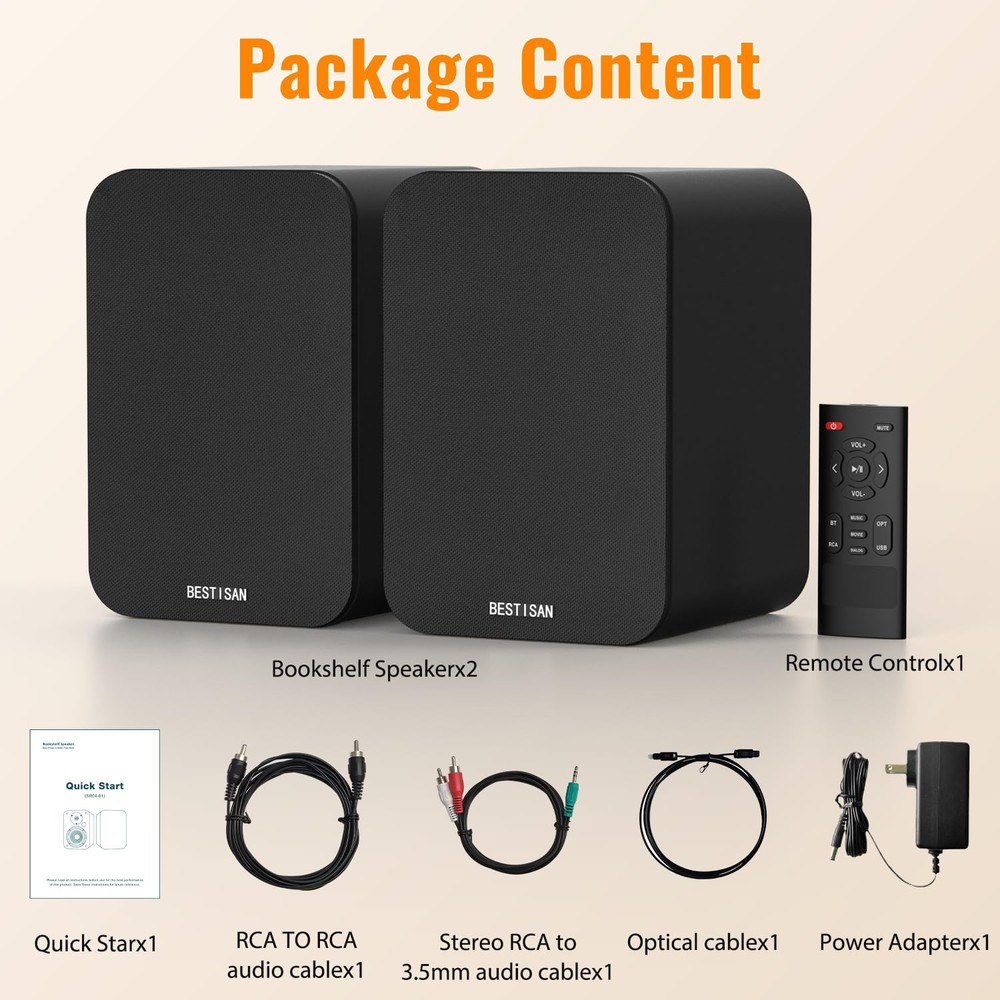 Powered Bluetooth Bookshelf Speakers with Sub Out, RCA & USB Inputs with 4 in