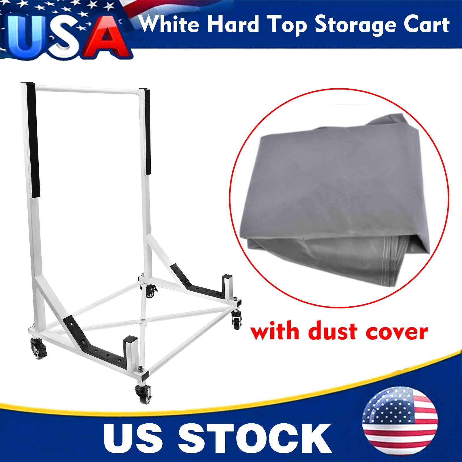 White Hard Top Storage Cart with Dust Cover for Chevrolet Corvette Mercedes-Benz