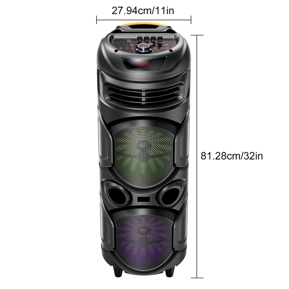 1800W Dual 8" Rechargeable Bluetooth Wireless Bluetooth Speaker with Mic & Light