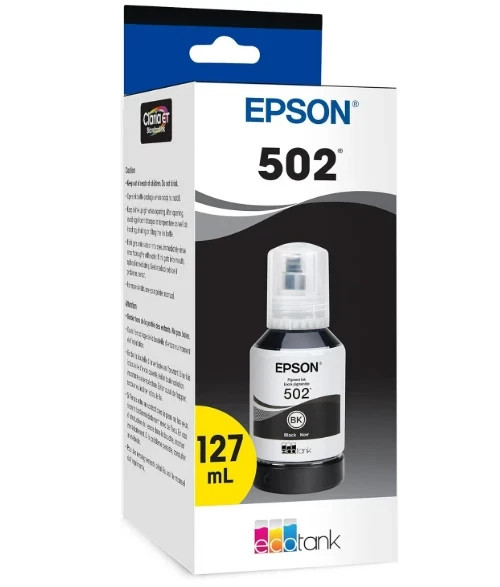 Epson 502 Black EcoTank Ink Bottle – 127ml, Genuine OEM, Sealed, for Inkjet NEW