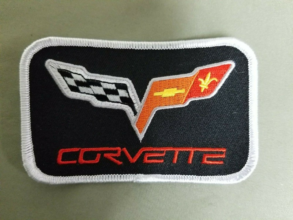 Corvette Embroidered Black Iron On Automotive Patch.