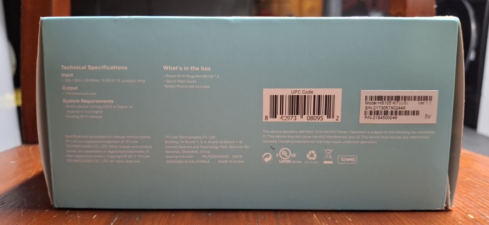 TP Link HS105 Kit Smart Wifi Plug Mini 2 Pack, Unopened