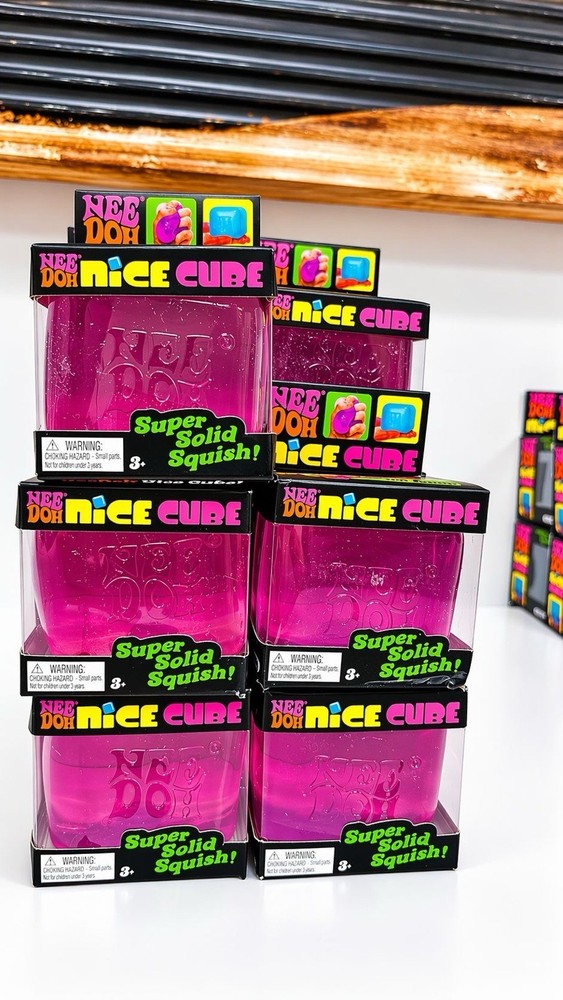 Nee Doh Nice Cube Super Solid Squish Pink Squeezable Toy for Ages 3+