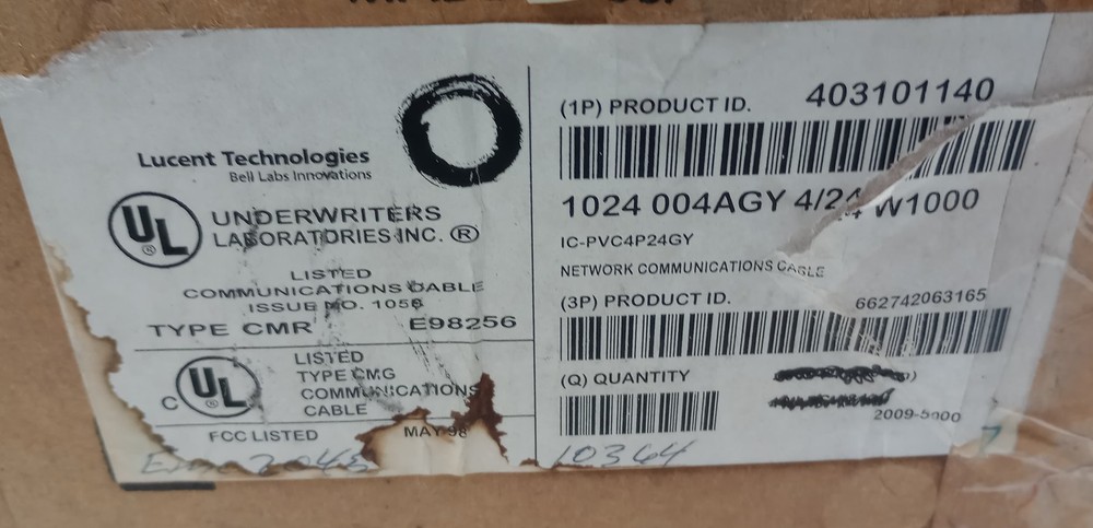 Lucent Technologies 1024 004AGY 4/24 W1000 Network Communication Cable App 800ft