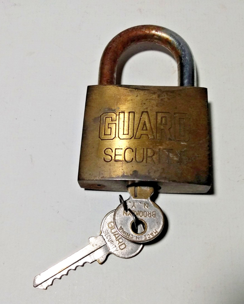 Large Heavy Brass GUARD SECURITY Padlock with Two Keys