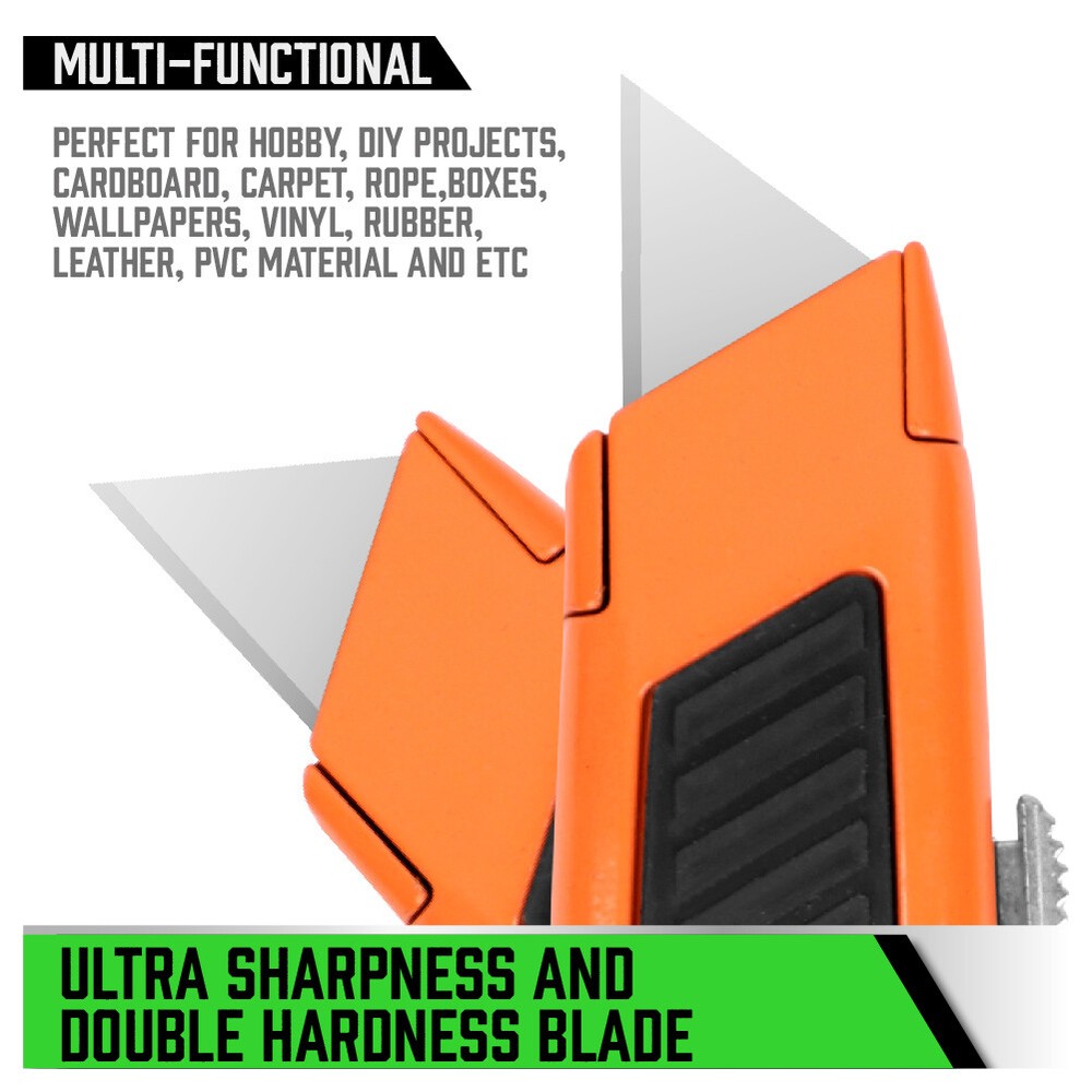 4 Pc Lockback Utility Knife Set Box Cutter Colourful 10 Extra Retractable Blades