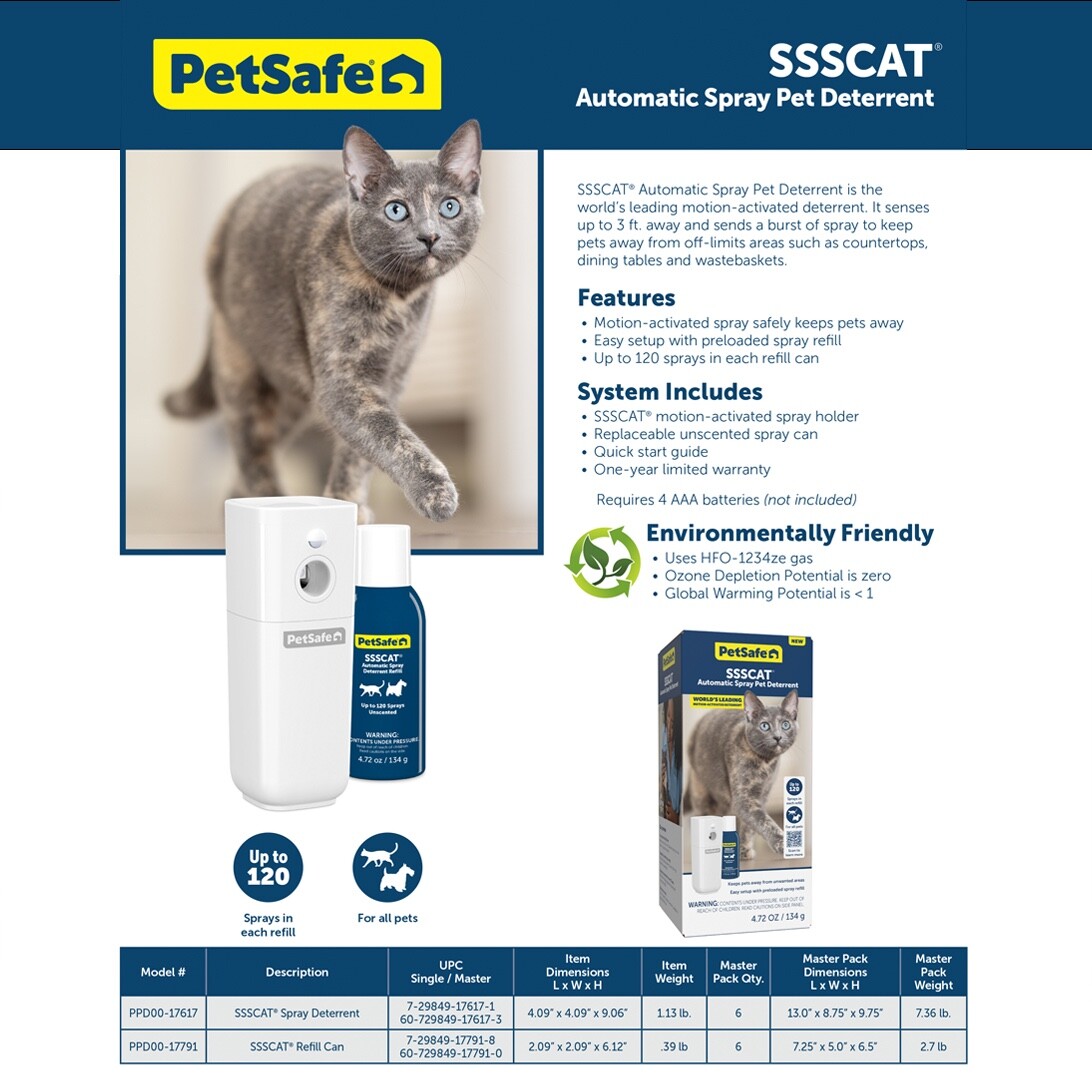 PetSafe SSSCat Spray Deterrent Dog Cat PPD00-17617 with Spray Refill - New 2024
