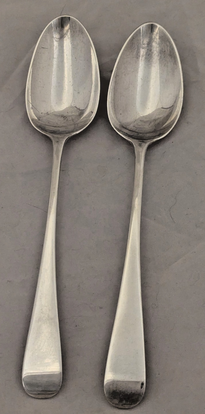 (2) Matching Peter Ann William Bateman Sterling Silver Tablespoons London 1804