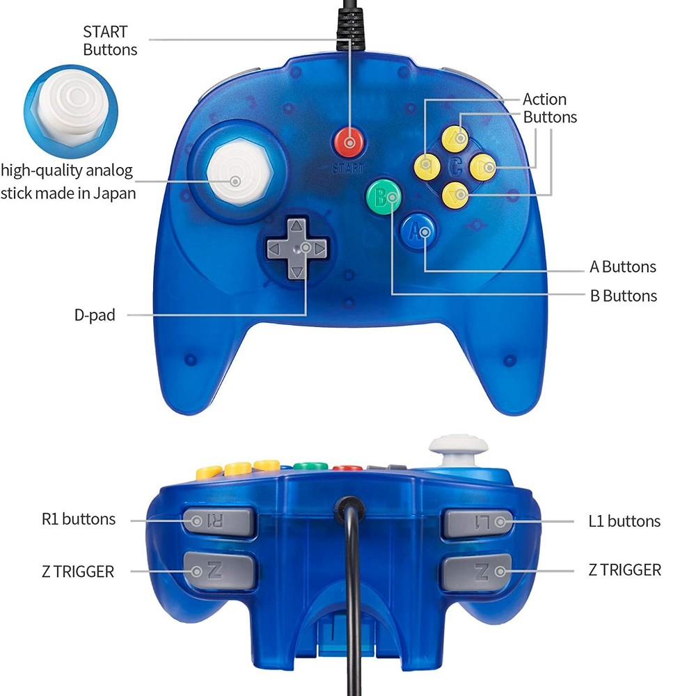 Mini N64 Controller Wired Game Controller Joystick for Nintendo N64 Console Game