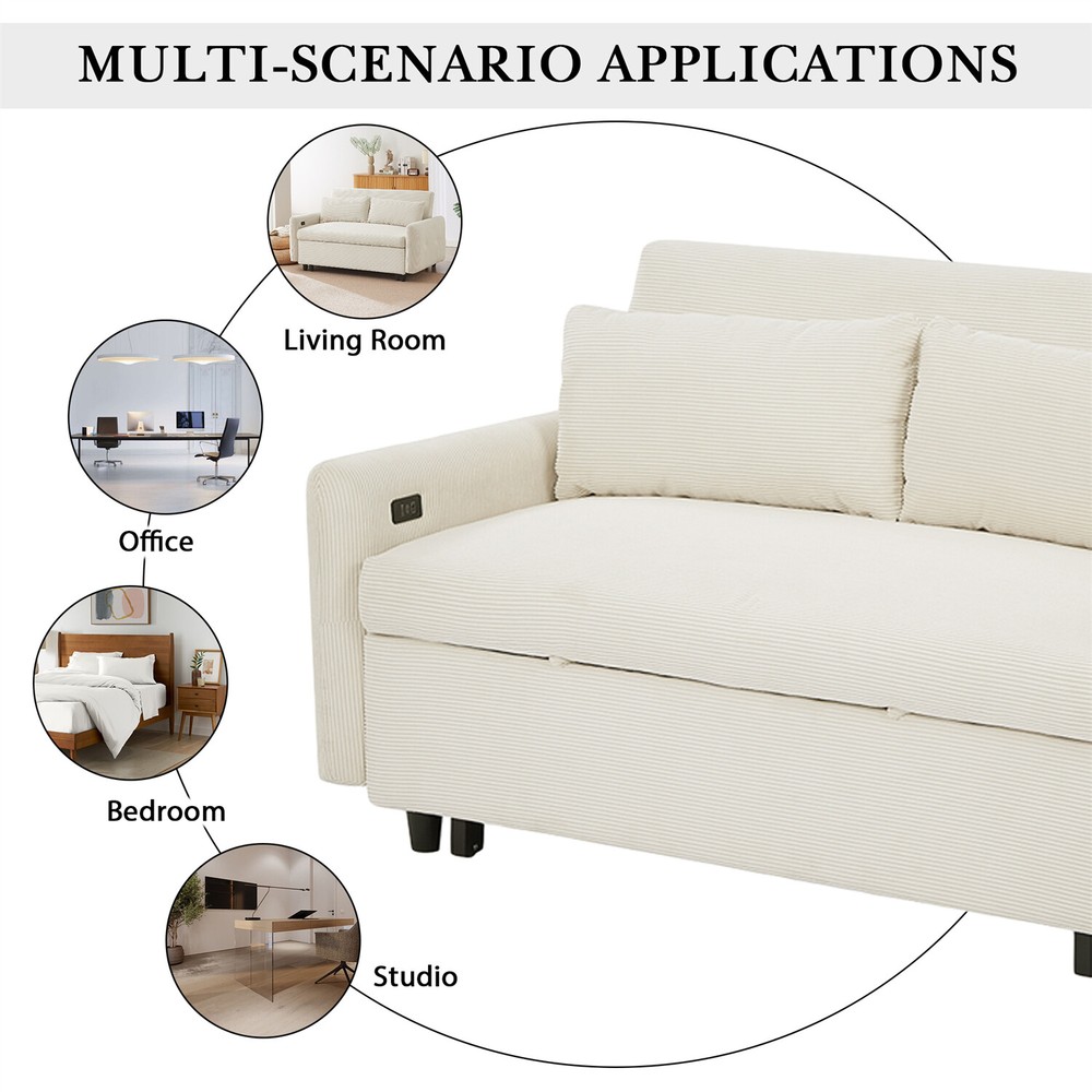 Convertible Sleeper Sofa Bed Loveseat Sofa with Pull Out Bed & USB Ports