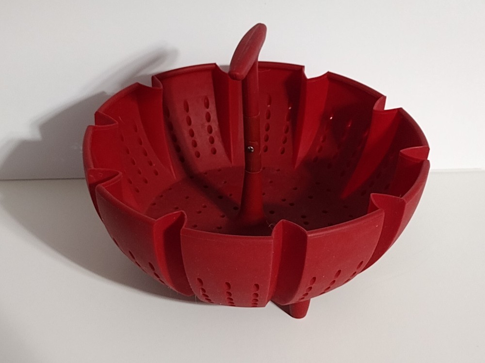 KitchenAid Silicone Steamer Colander Strainer Red Adjustable Handle 7x3 Flexible