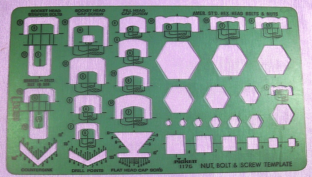 PICKETT No. 1175 ☆ Nut, Bolt & Screw Template ☆ Drafting & Engineering ☆ L@@K!