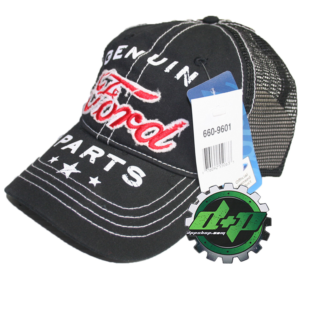 Vintage Genuine Ford Parts baseball Hat Cap patch script black summer mesh back
