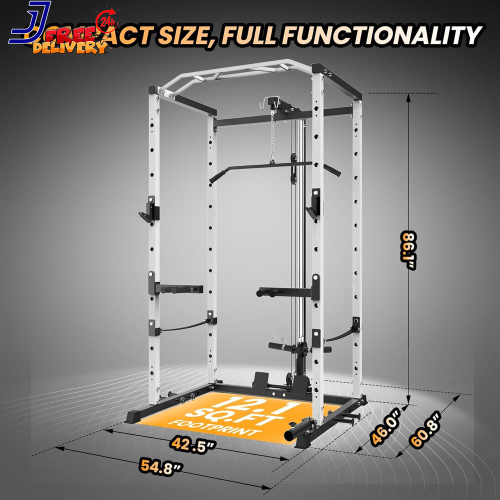 Power Cage Multi-Function Power Rack with LAT Pulldown 1600 LBS Weight Capacity