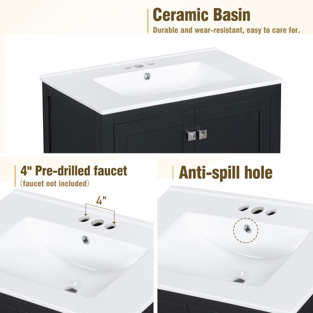 Bathroom Storage Cabinet W 2 Doors Drawer Soft Closing Multifunctional Storage