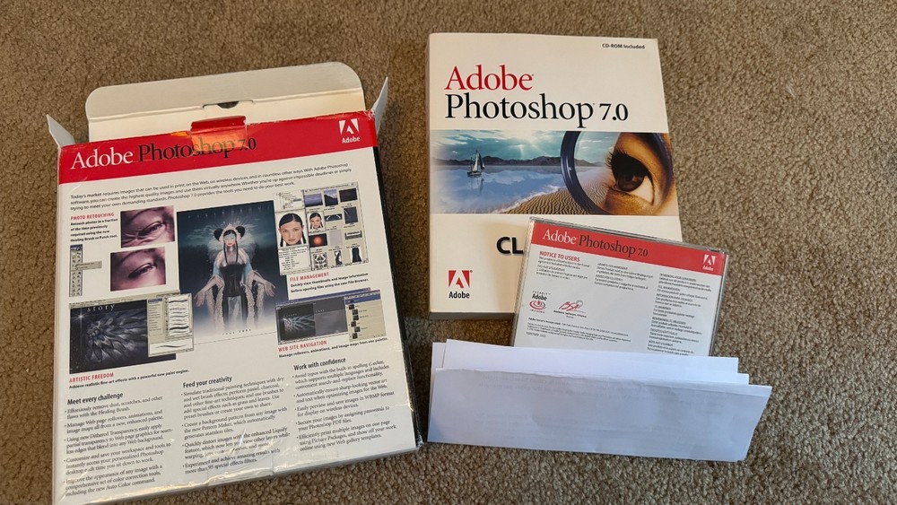 Adobe Photoshop 7.01 (Full Version for Windows) Box, Disk, Case, Manual, Papers!