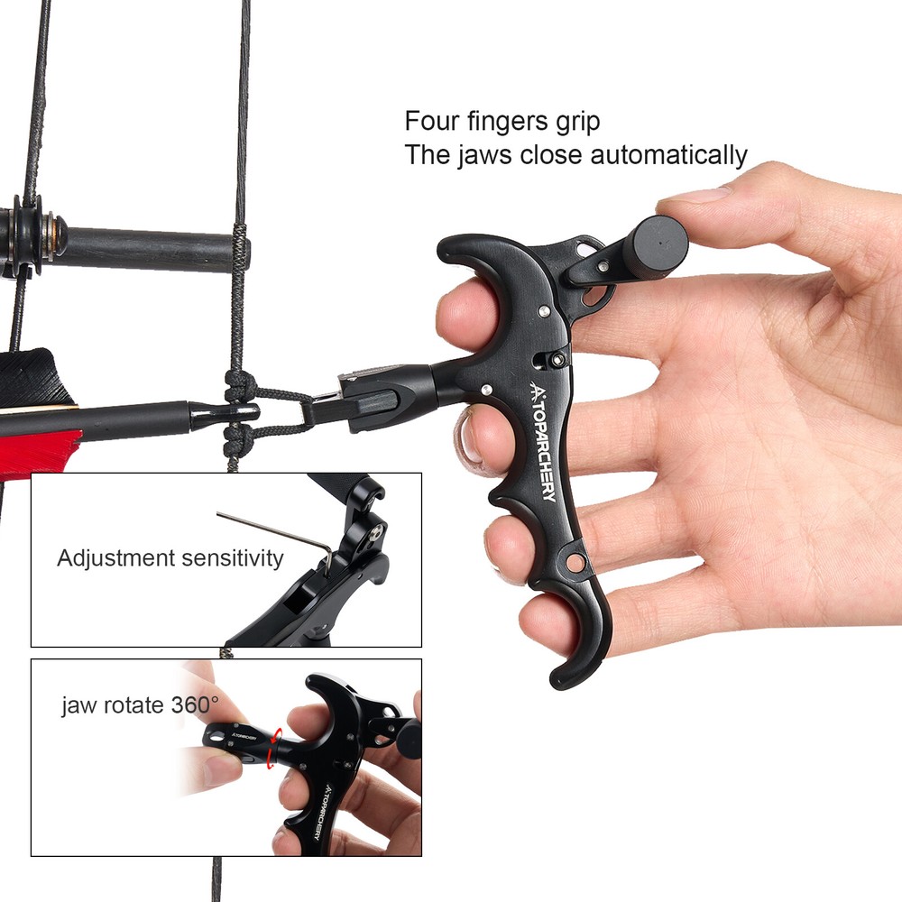 360° Rotation 4 Finger Grip Adjustable Archery Compound Bow Thumb Release Aids