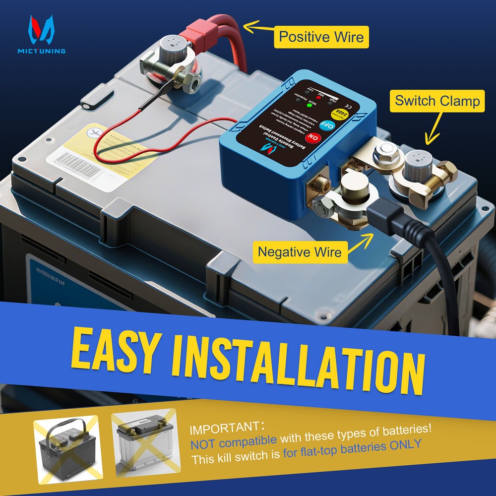 MICTUNING 12V 240A Remote Battery Disconnect Kill Switch Automatic LED Indicator