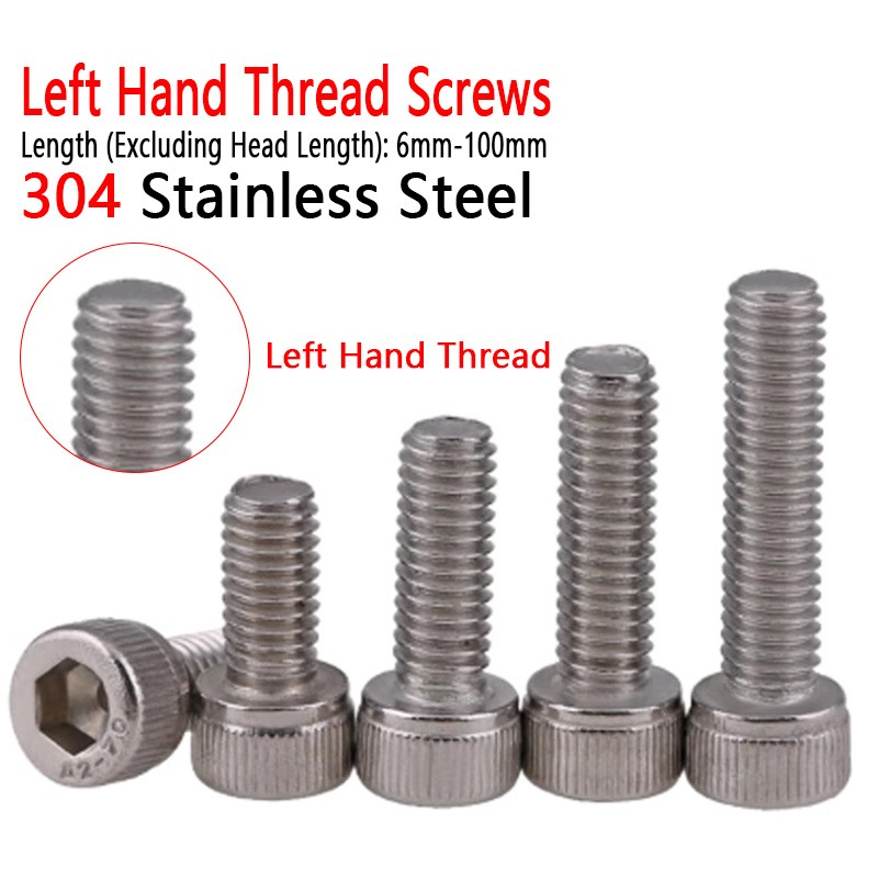 Left Hand Thread Socket Cap Screws - A2 Stainless Reverse Thread Hex Allen Bolts