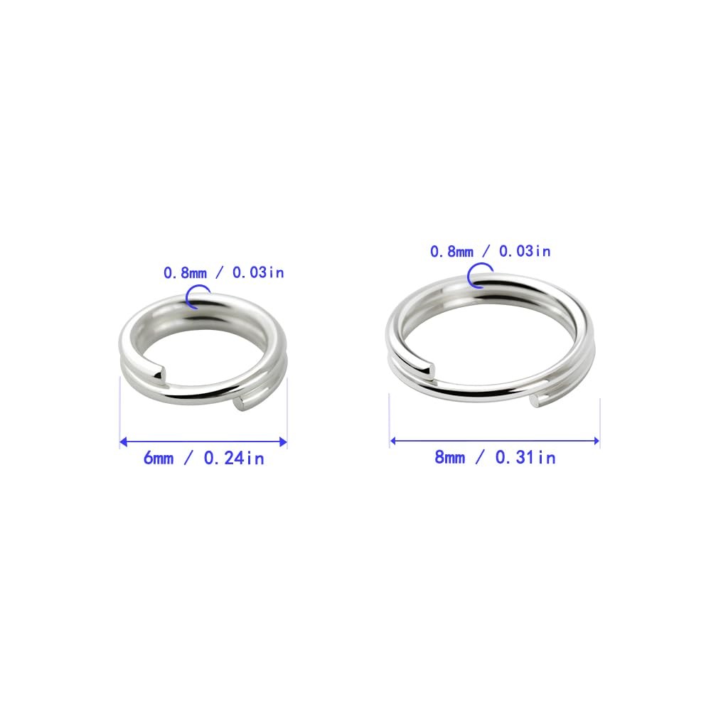 PUTNPC 2 Pcs 925 Sterling Silver Split Jump Ring Connector Charm 6mm, silver