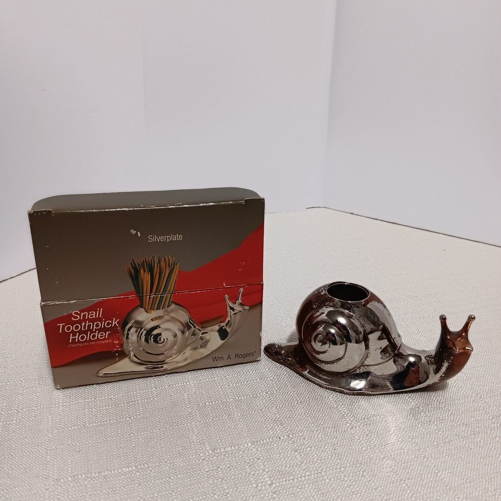 Vintage Wm. A. Rogers Silverplate Snail Toothpick Holder - Original Box - Japan