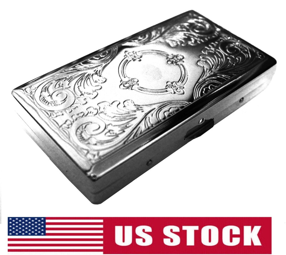 Victorian Style Cigarette Case Double Sided King & 100s Etched Pattern 4x2inch