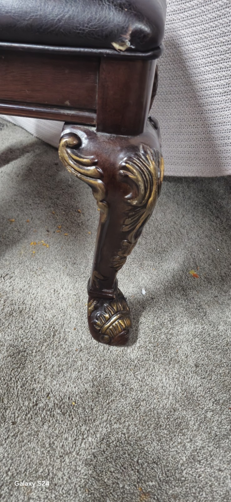 Ornate Wood Piano Bench Black Leather Seat with Storage Compartment