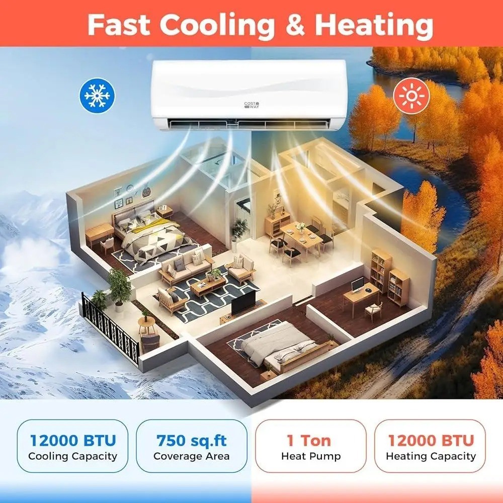 18000 BTU Inverter Mini Split AC & Heater, 5 Modes, Remote, Energy Efficient