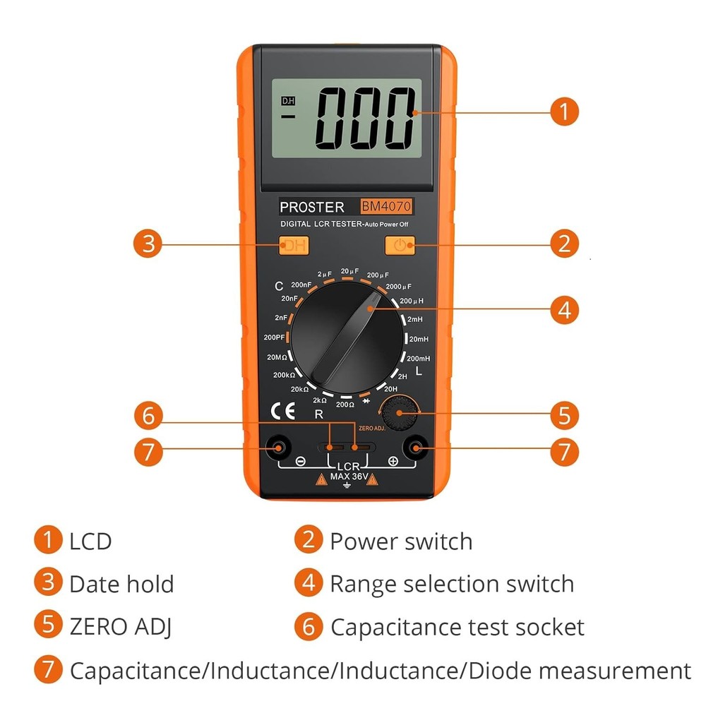 Proster LCR Meter Digital LCR Multimeter Capacitance Resistance Inductance Meter