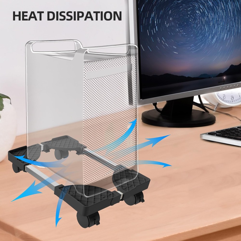 Hovadova Computer Tower Stand, Adjustable Mobile CPU Stand Fits Most PC White